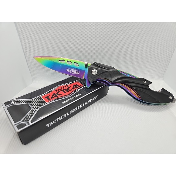 Snake Eye Knives Other - Razor Tactical RAINBOW Tracker Huntsman Spring Folding Pocket Assisted Knife